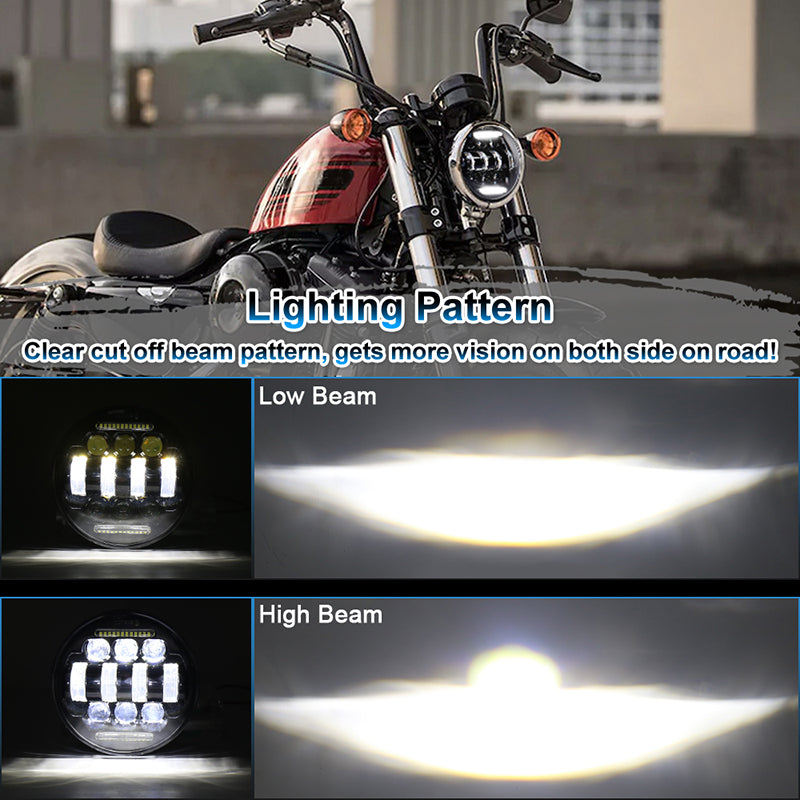 OVOVS 5.75 Inch LED Motorcycle Headlight White High Low Beam DRL For Harley Motorcycle