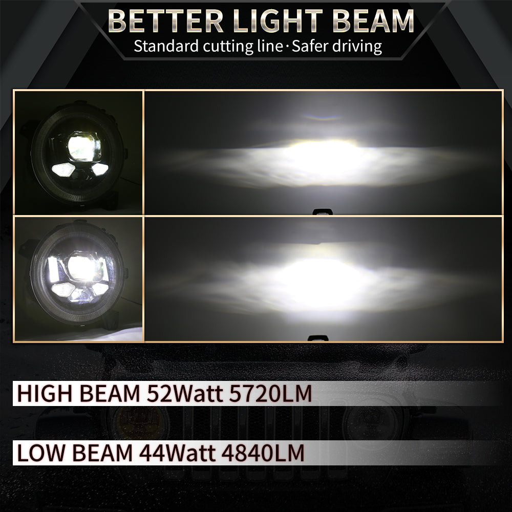 OVOVS Auto 9 Inch LED Headlight With RGB Halo DRL High Low Beam For Jeep Wrangler JL