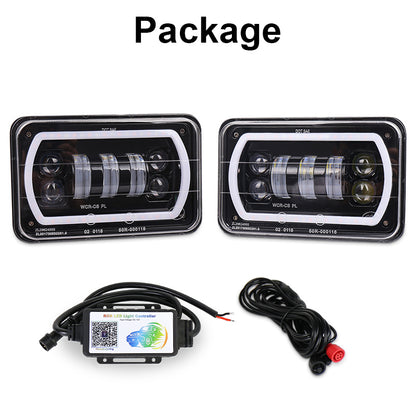 OVOVS Truck 4x6 Inch Bluetooth App Control RGB DRL Halo Square Headlight