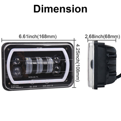 OVOVS Truck 4x6 Inch Bluetooth App Control RGB DRL Halo Square Headlight