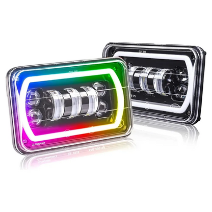OVOVS Truck 4x6 Inch Bluetooth App Control RGB DRL Halo Square Headlight