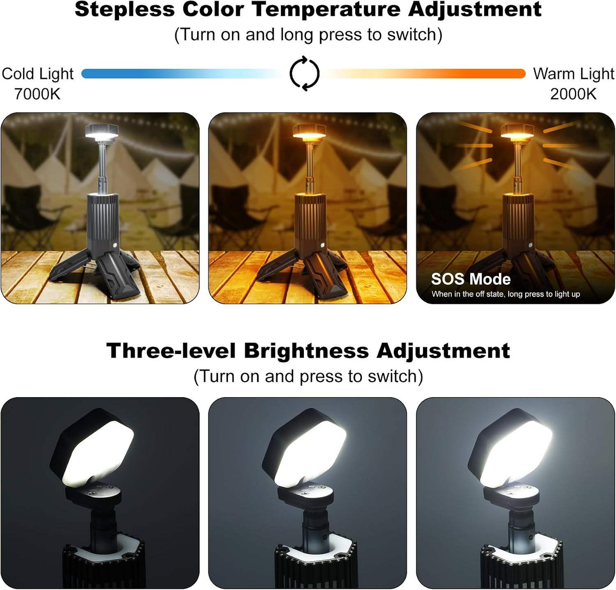 OVOVS Outdoor Telescopic Camping Lantern Dimmable Light with Stepless Color Temperature 180° Rotatable for Camping Hiking