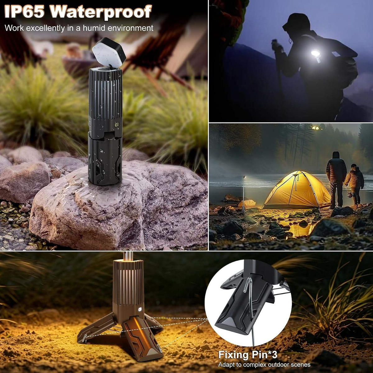 OVOVS Outdoor Telescopic Camping Lantern Dimmable Light with Stepless Color Temperature 180° Rotatable for Camping Hiking