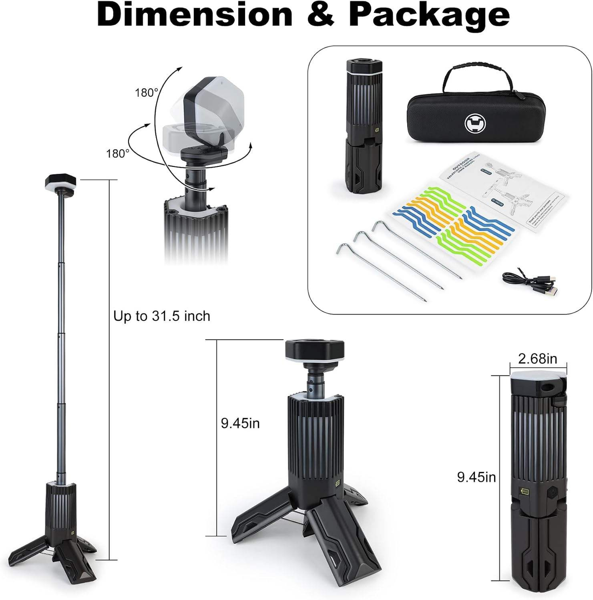 OVOVS Outdoor Telescopic Camping Lantern Dimmable Light with Stepless Color Temperature 180° Rotatable for Camping Hiking