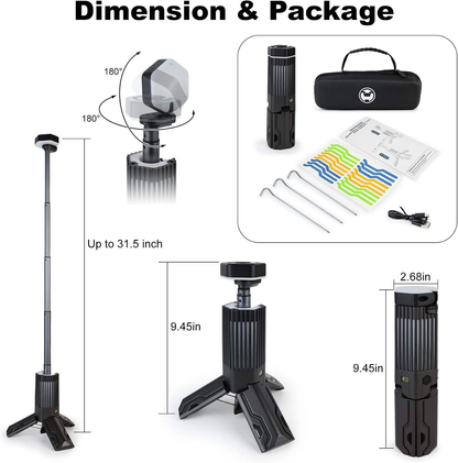 OVOVS Outdoor Telescopic Camping Lantern Dimmable Light with Stepless Color Temperature 180° Rotatable for Camping Hiking