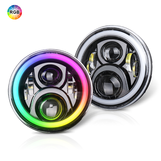 OVOVS 7 Inch RGB Headlights With Bluetooth Control RGB DRL For 2007-2017 Jeep Wrangler