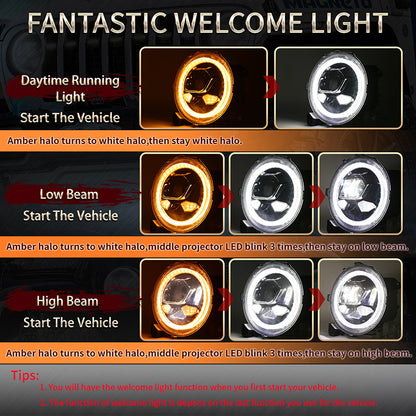 OVOVS JL 9 Inch LED Headlight With High Low Beam Welcome Light