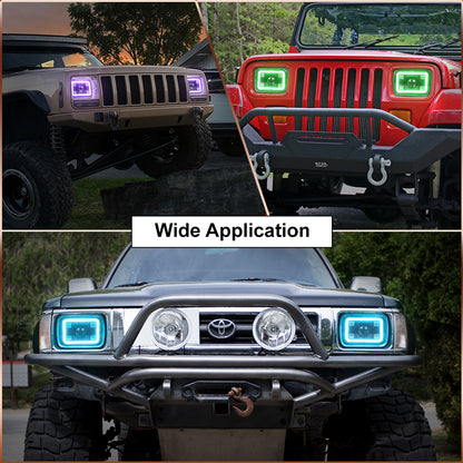 OVOVS 5x7 7x6 RGB Halo LED Headlights with Bluetooth Control RGB Halo Turn Signal