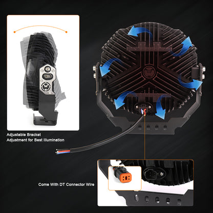 OVOVS 9 Inch LED Off Road Light 13000LM 148W High Low Beam Halo DRL Waterproof for Jeep SUV UTV Pickup