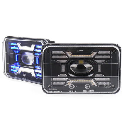 OVOVS 4x6 Inch LED Square Headlight With White/Blue DRL Amber Turn Signal High/Lo Beam