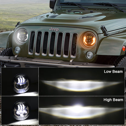 OVOVS 7 Inch LED Headlights with High Low Beam White DRL Amber Turn Signal For Wrangler JK