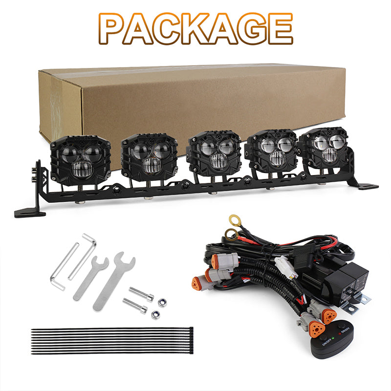 OVOVS 22 Inch LED Light Bar Amber White Spot Beam Off Road Lights With On/Off Wiring Harness Kit for Tractor Trucks Roof Bumper