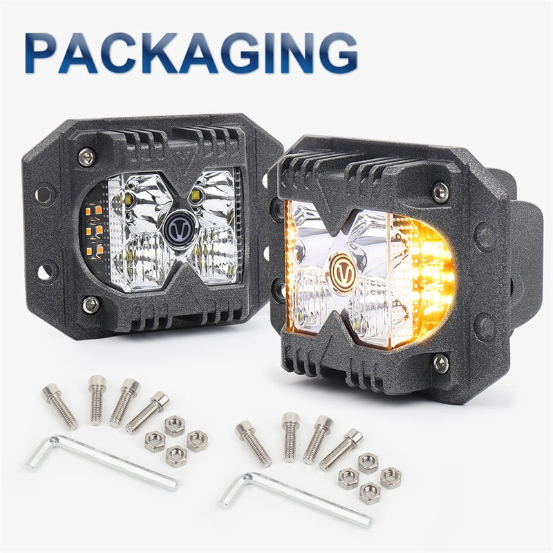 OVOVS Clear Lens Flush Mount Offroad Driving Work Lights with Solid Strobe Side Light
