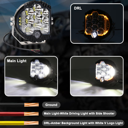 OVOVS 5 Inch Clear Lens Round LED Offroad Lights Amber DRL White Spotlight For Truck