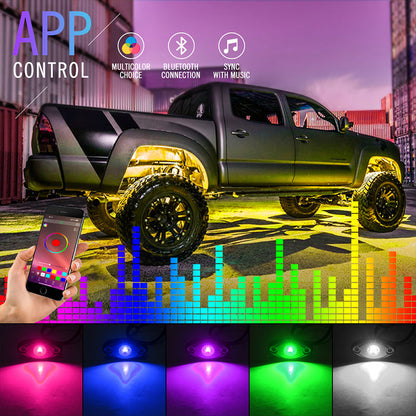 OVOVS 4 Pods Multicolor Rock Lights with Bluetooth APP Control RGB for Truck UTV SUV ATV