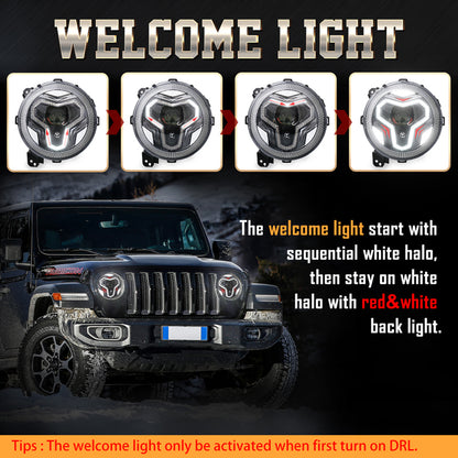 OVOVS 9 Inch Headlights with Integrated DRL Turn Signal Light for Jeep JL
