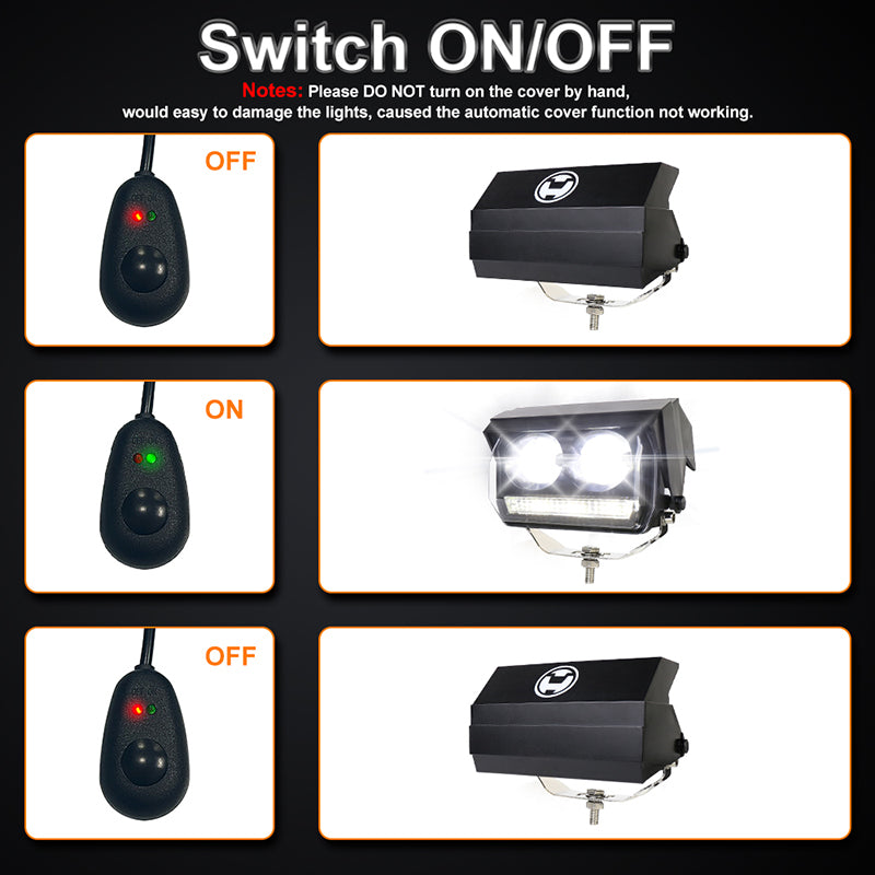 OVOVS Hidden LED Off Road Driving Work Light With Automatic ON/OFF Cover Switch Wiring Harness