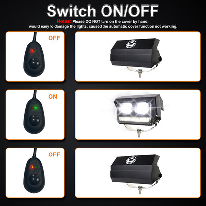 OVOVS Hidden LED Off Road Driving Work Light With Automatic ON/OFF Cover Switch Wiring Harness