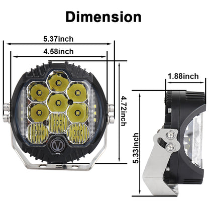 OVOVS 5 Inch Clear Lens Round LED Offroad Lights Amber DRL White Spotlight For Truck
