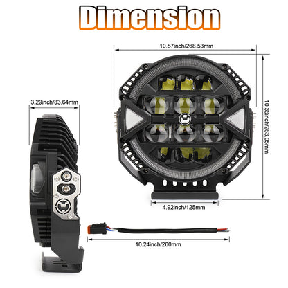 OVOVS 9 Inch LED Off Road Light 13000LM 148W High Low Beam Halo DRL Waterproof for Jeep SUV UTV Pickup