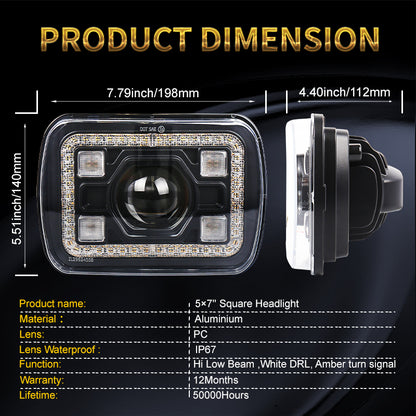 OVOVS 5x7 7x6 Inch Led Headlights with DRL Turn Signal High/Low Beam For Jeep YJ XJ