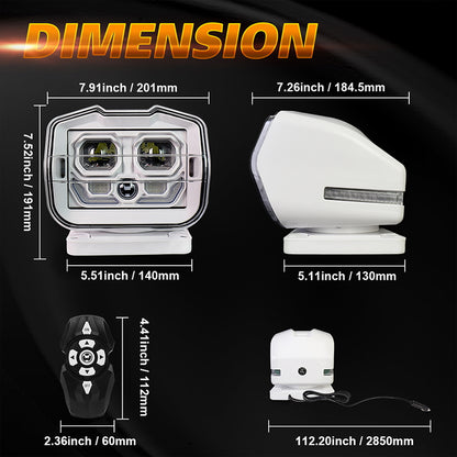 OVOVS 60W 360 Degree Rotating Wireless Remote Control Marine Led Search Light for Vehicle Boats Home Cars