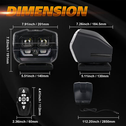OVOVS 60W 360° Rotating Wireless Remote Search Light With Laser Light