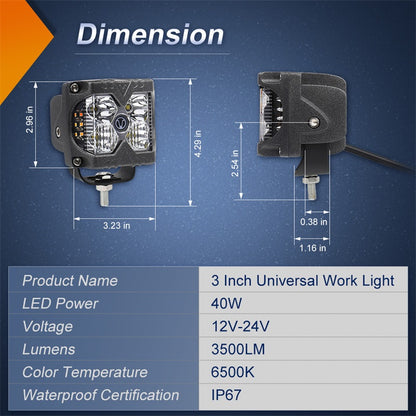 OVOVS 40W LED Work Light with Amber Solid & Strobe Side Lights