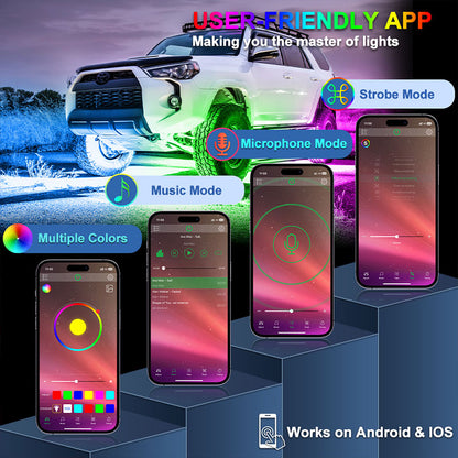 OVOVS 4 Pods Multicolor Rock Lights with Bluetooth APP Control RGB for Truck UTV SUV ATV