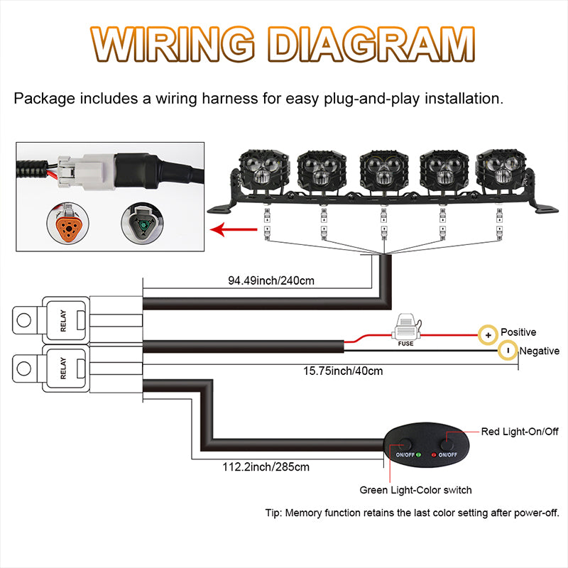 OVOVS 22 Inch LED Light Bar Amber White Spot Beam Off Road Lights With On/Off Wiring Harness Kit for Tractor Trucks Roof Bumper