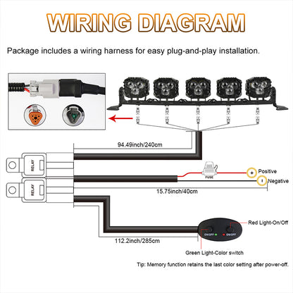 OVOVS 22 Inch LED Light Bar Amber White Spot Beam Off Road Lights With On/Off Wiring Harness Kit for Tractor Trucks Roof Bumper