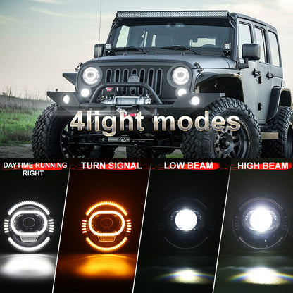 OVOVS 7 Inch Round Headlight With High Low Beam DRL Turn Signal Light For Jeep JK