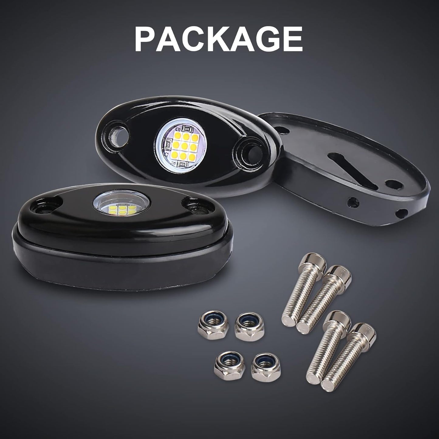 OVOVS 9W White LED Rock Lights For Truck Pickups Cars ATV UTV SUV