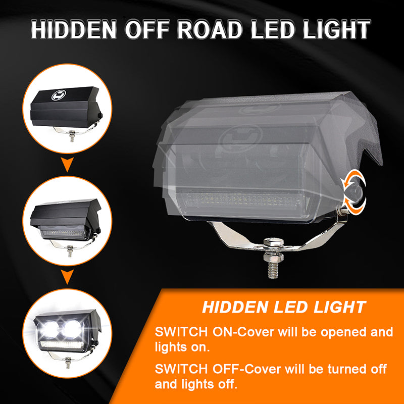 OVOVS Hidden LED Off Road Driving Work Light With Automatic ON/OFF Cover Switch Wiring Harness