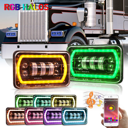 OVOVS Truck 4x6 Inch Bluetooth App Control RGB DRL Halo Square Headlight