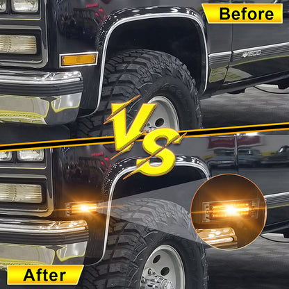OVOVS Smoked Lens Fender Amber Side Marker Light For 1981-1991 Chevy C10/20/30 GMC C1500/2500 Suburban