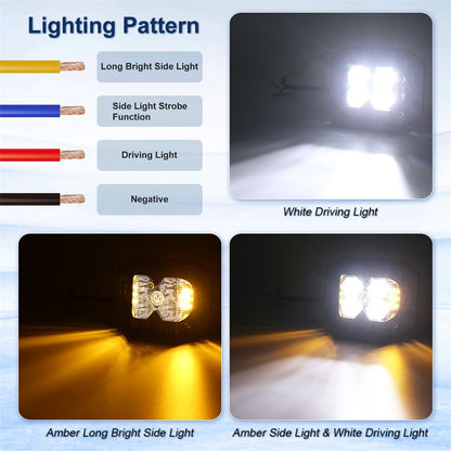 OVOVS Clear Lens Flush Mount Offroad Driving Work Lights with Solid Strobe Side Light