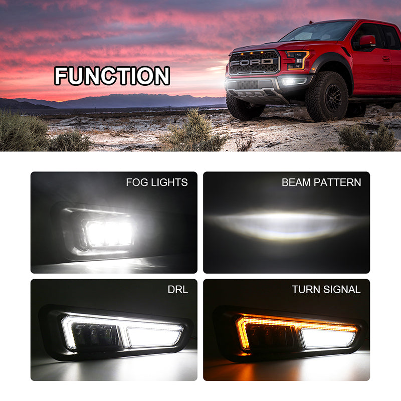 OVOVS Raptor Fog Lights with Sequential Amber Turn Signal DRL For 2017-2020 Gen 2 Ford F150 Raptor