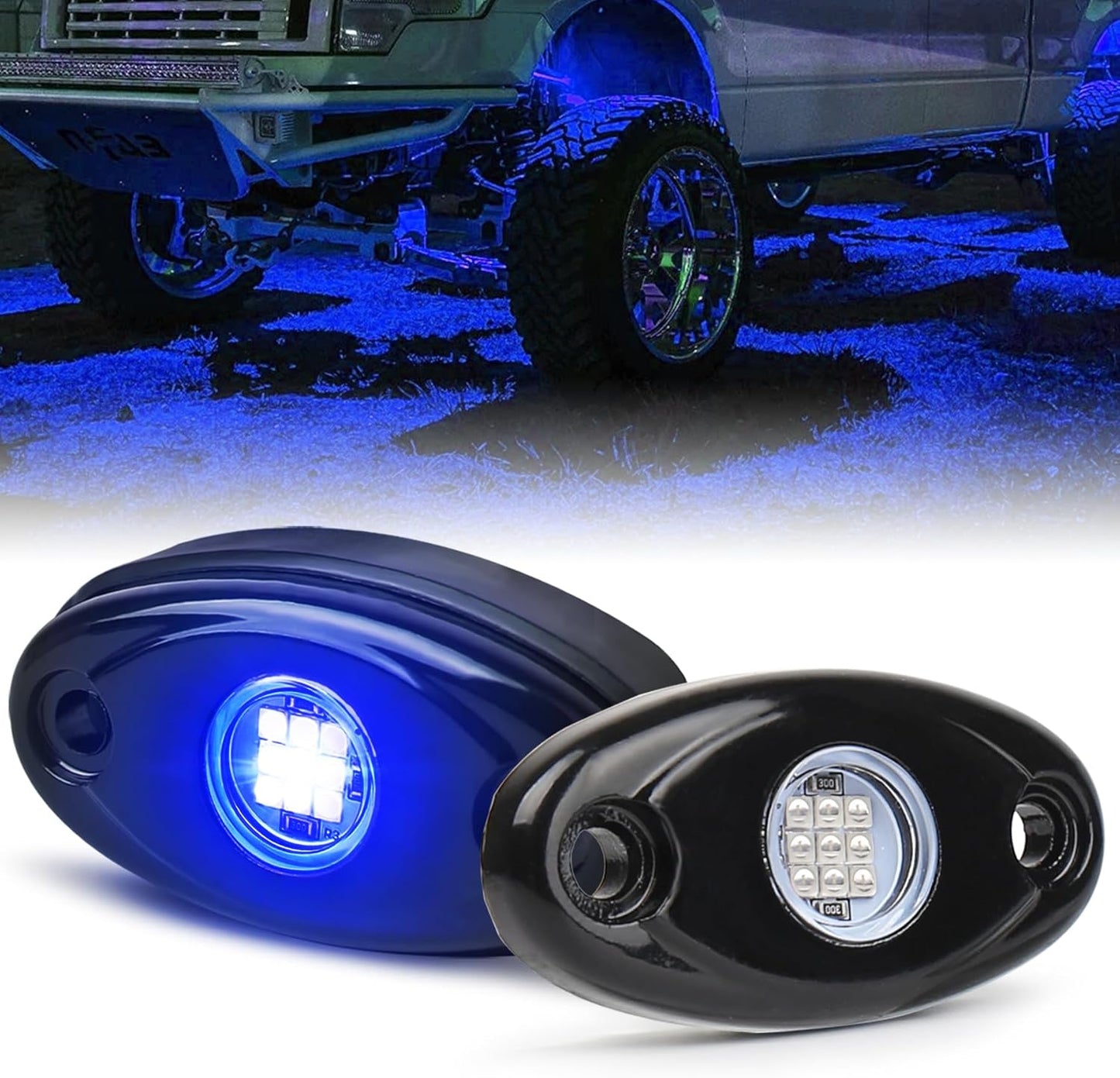 OVOVS 9W White LED Rock Lights For Truck Pickups Cars ATV UTV SUV