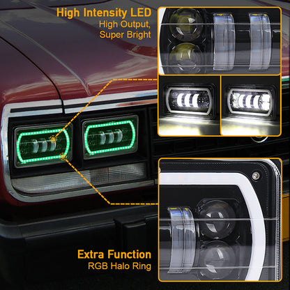 OVOVS Truck 4x6 Inch Bluetooth App Control RGB DRL Halo Square Headlight