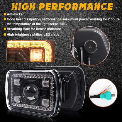 OVOVS 5x7 7x6 Inch Led Headlights with DRL Turn Signal High/Low Beam For Jeep YJ XJ
