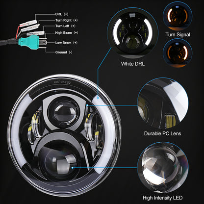OVOVS 7 Inch LED Motorcycle Headlight With DRL Amber Turn Signal Hi/Low Beam for Honda
