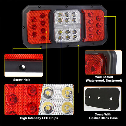 OVOVS Vertical Surface Mount LED RV Triple Tail Light with Stop Turn Signal Reverse Light