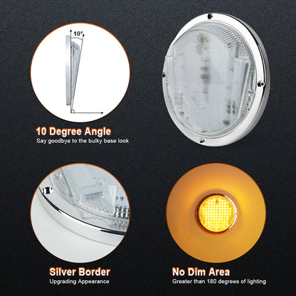 OVOVS 8.5 Inch Round LED RV Porch Light With Amber White Lighting