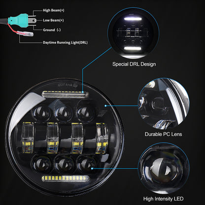 OVOVS 5.75 Inch LED Motorcycle Headlight White High Low Beam DRL For Harley Motorcycle