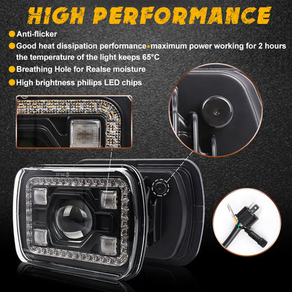 OVOVS 5x7 7x6 RGB Halo LED Headlights with Bluetooth Control RGB Halo Turn Signal