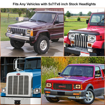 OVOVS 5x7 7x6 Inch Led Headlights with DRL Turn Signal High/Low Beam For Jeep YJ XJ