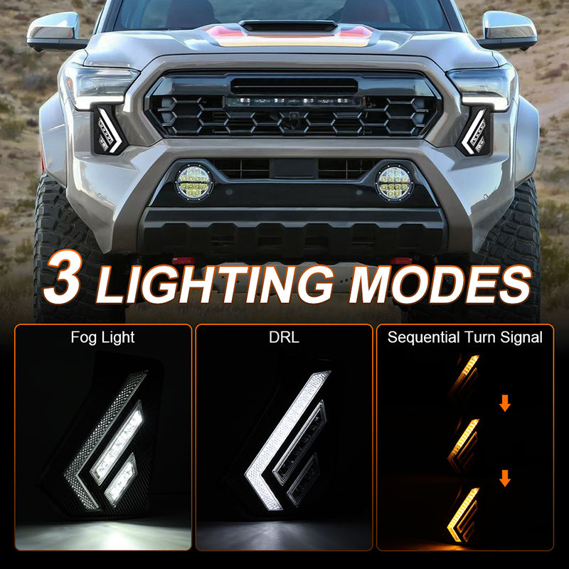 OVOVS Front Driving Light with White DRL Sequential Turn Signal Fog Daytime Running Light for 2024-2026 Toyota Tacoma Gen 4