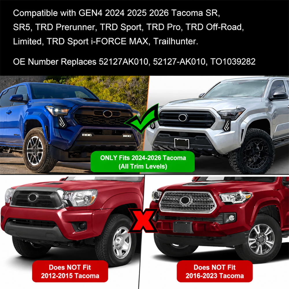 OVOVS Front Driving Light with White DRL Sequential Turn Signal Fog Daytime Running Light for 2024-2026 Toyota Tacoma Gen 4
