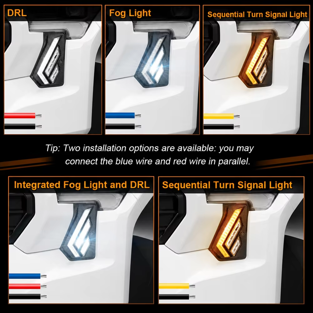 OVOVS Front Driving Light with White DRL Sequential Turn Signal Fog Daytime Running Light for 2024-2026 Toyota Tacoma Gen 4